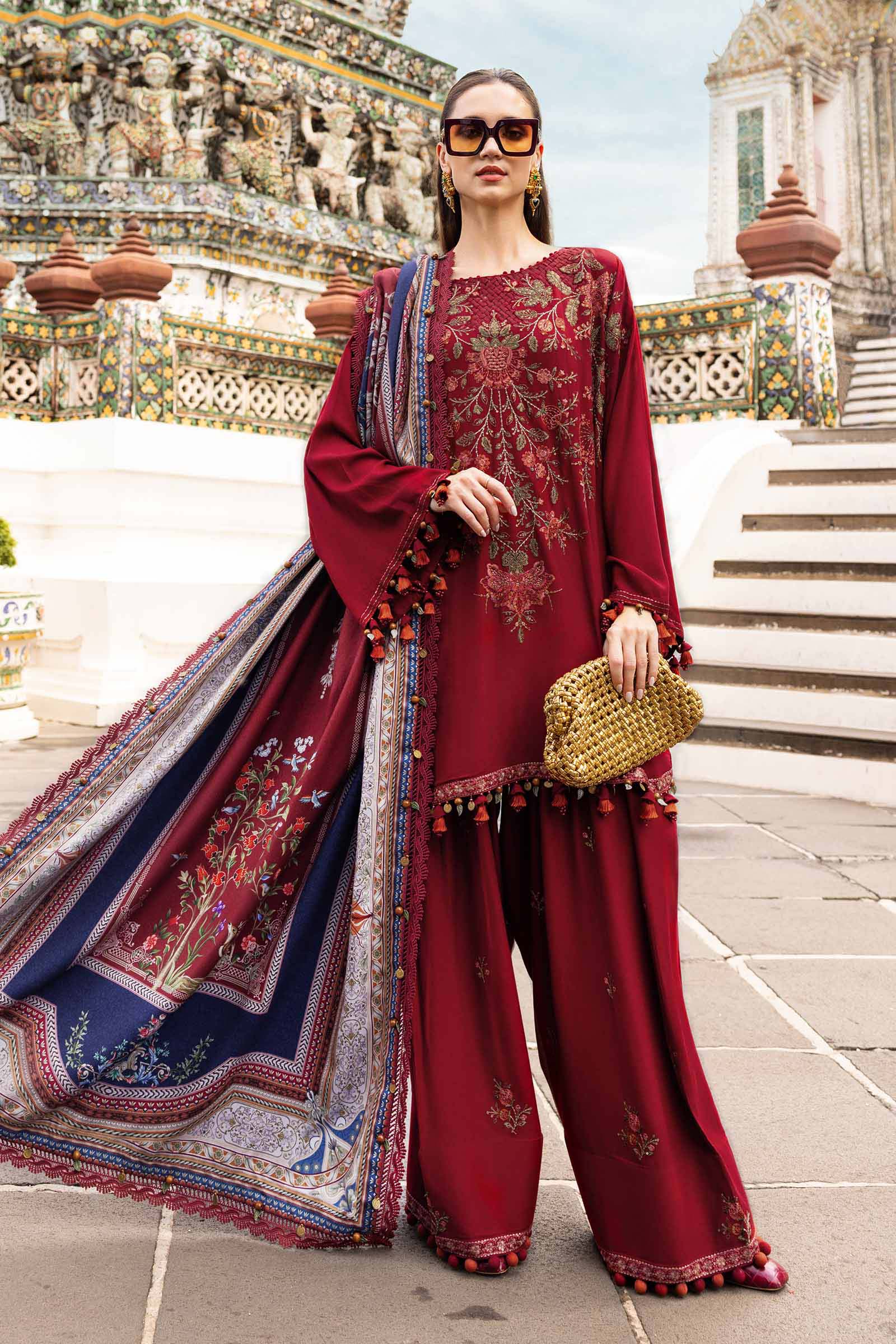 3 Piece Unstitched Embroidered Twill Linen Suit - Rang-e-Khaas
