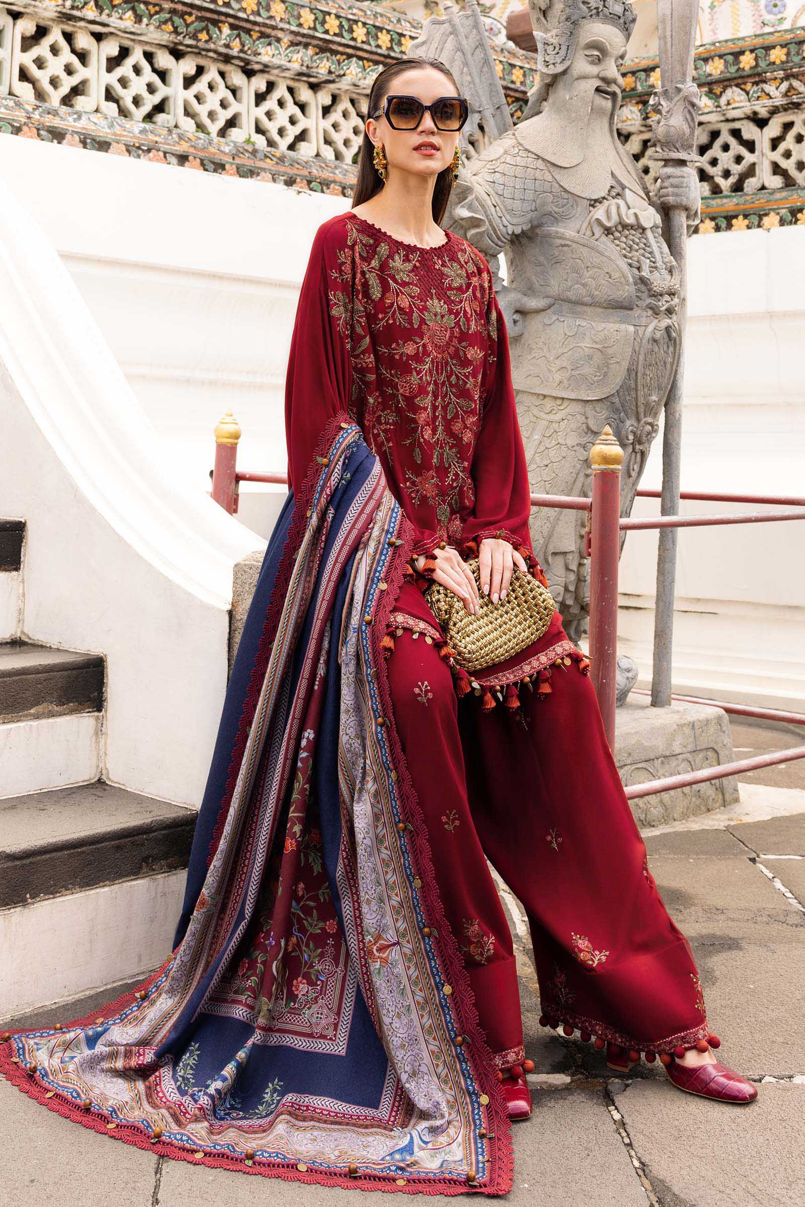 3 Piece Unstitched Embroidered Twill Linen Suit - Rang-e-Khaas
