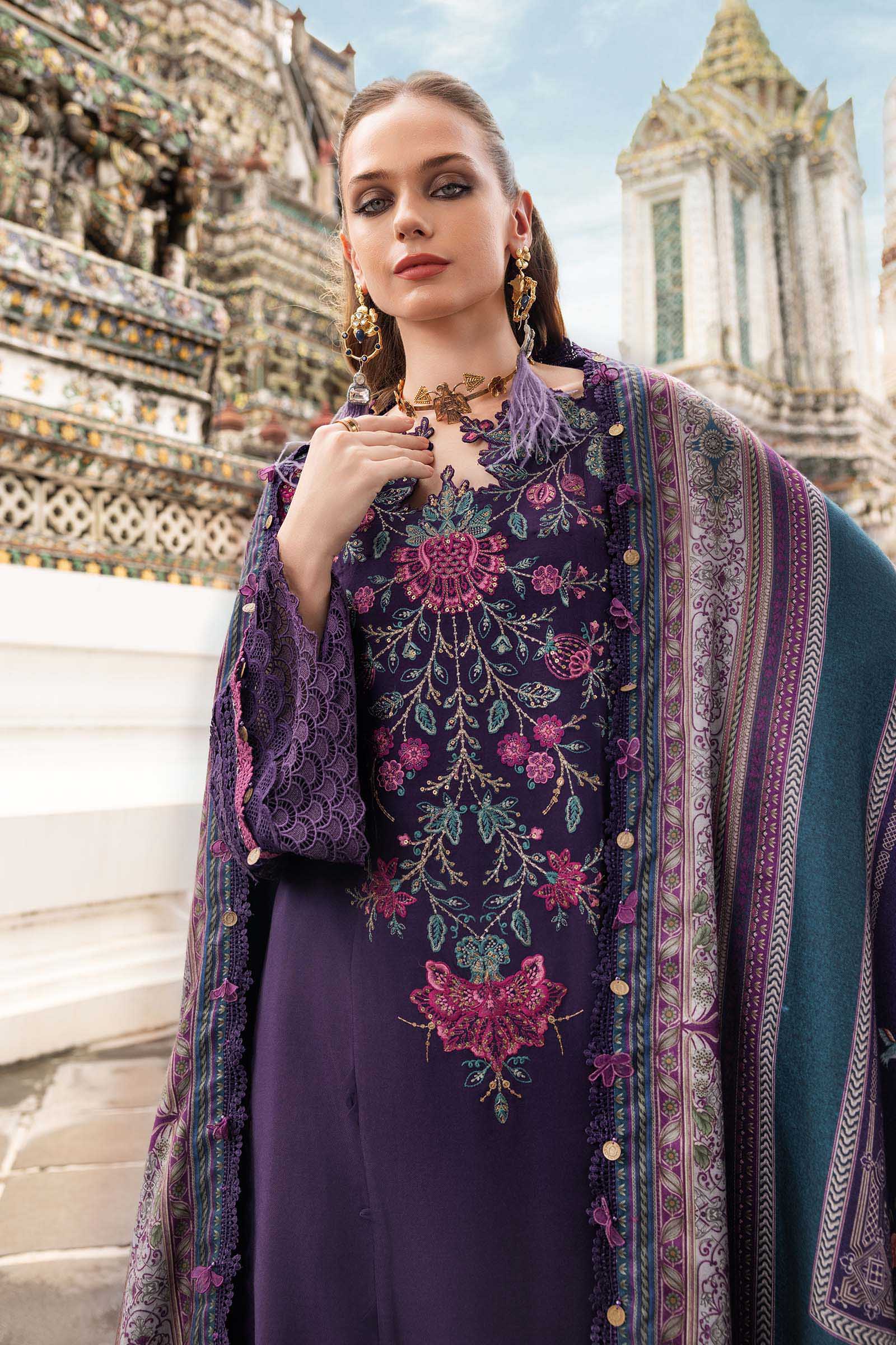 3 Piece Unstitched Embroidered Twill Linen Suit - Rang-e-Khaas