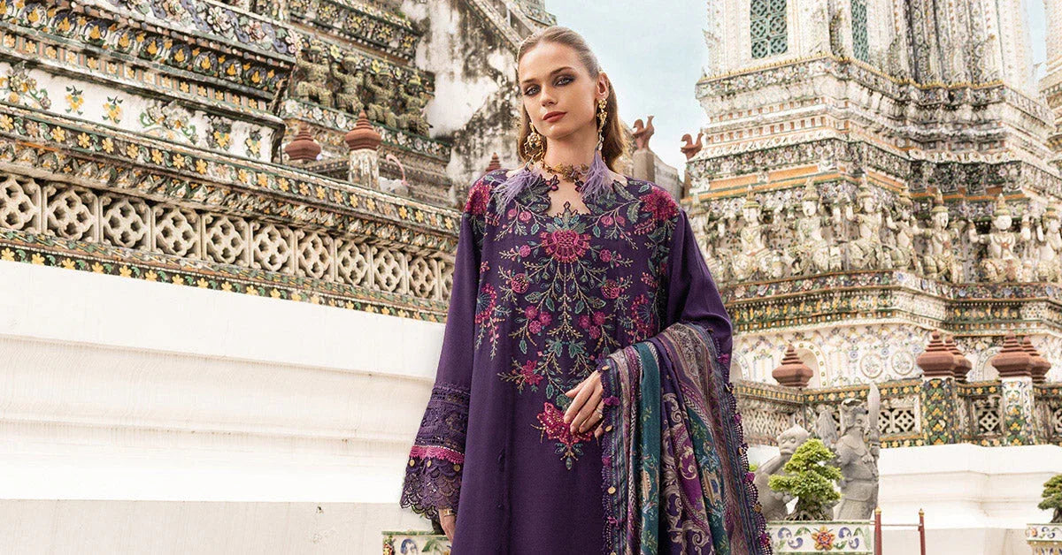 3 Piece Unstitched Embroidered Twill Linen Suit - Rang-e-Khaas