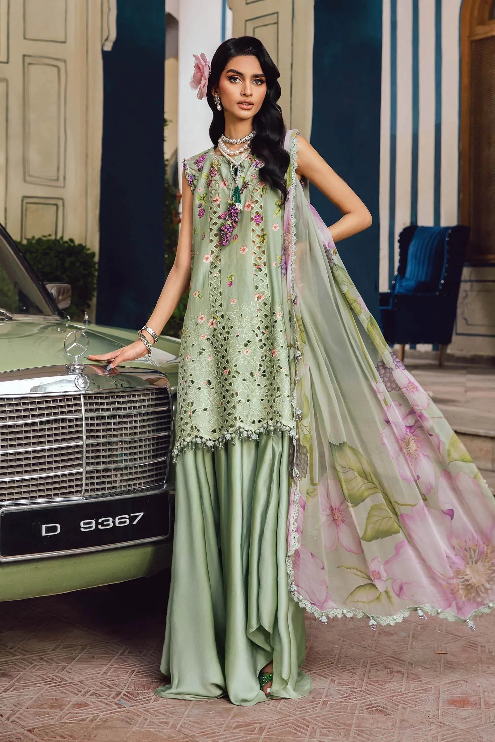 3 Piece Unstitched Embroidered Cambric Suit | MPT-2706-A - Rang-e-Khaas