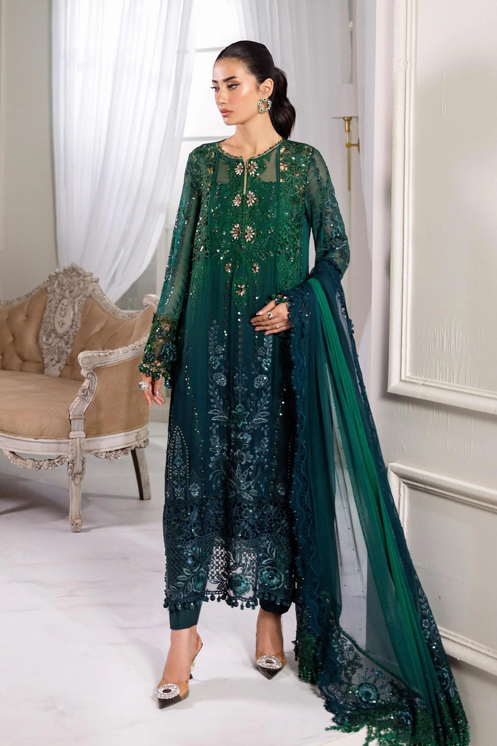 Maria B 3 Piece Embroidered Chiffon Suit | MPC-25-106