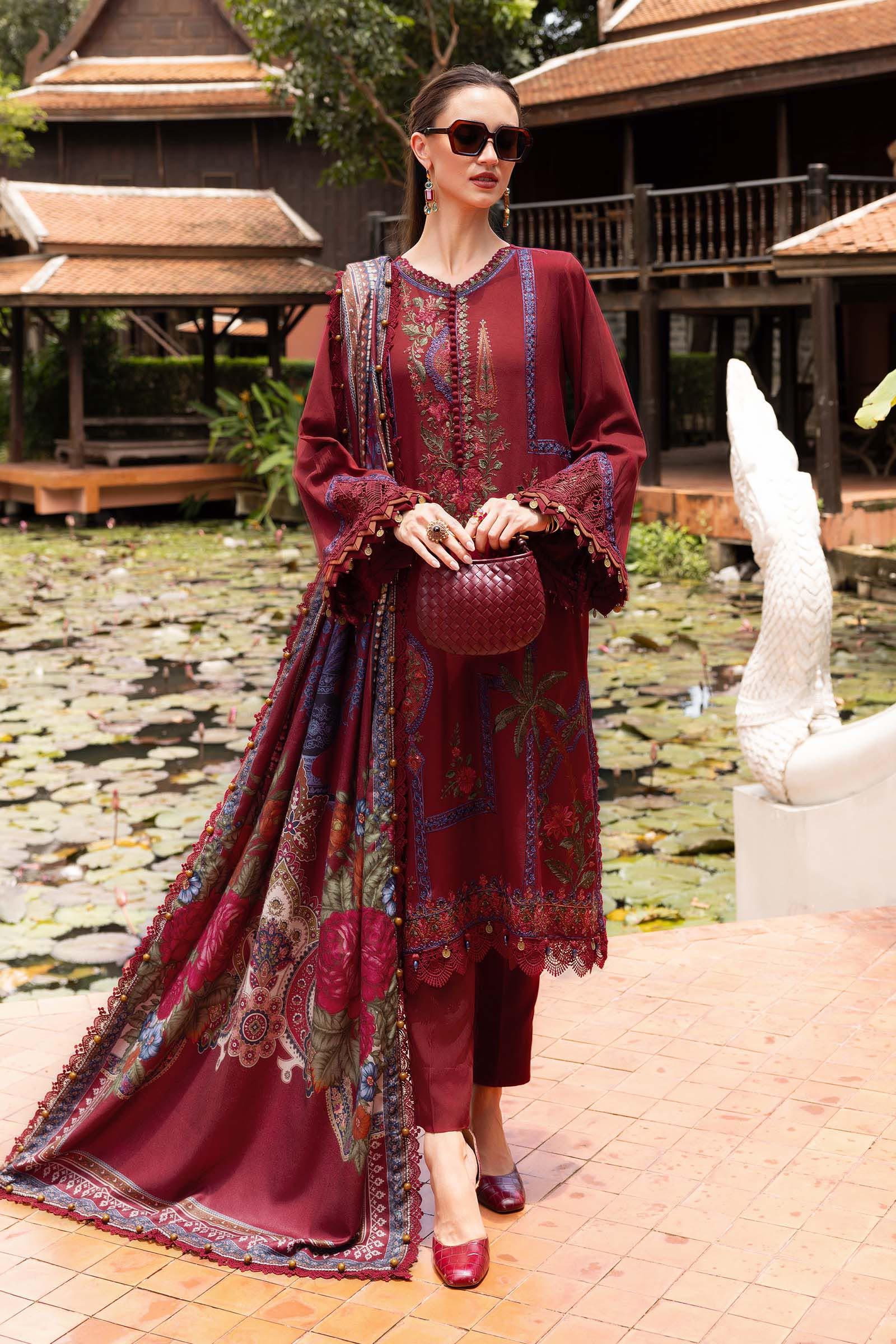 3 Piece Unstitched Embroidered Twill Linen Suit - Rang-e-Khaas
