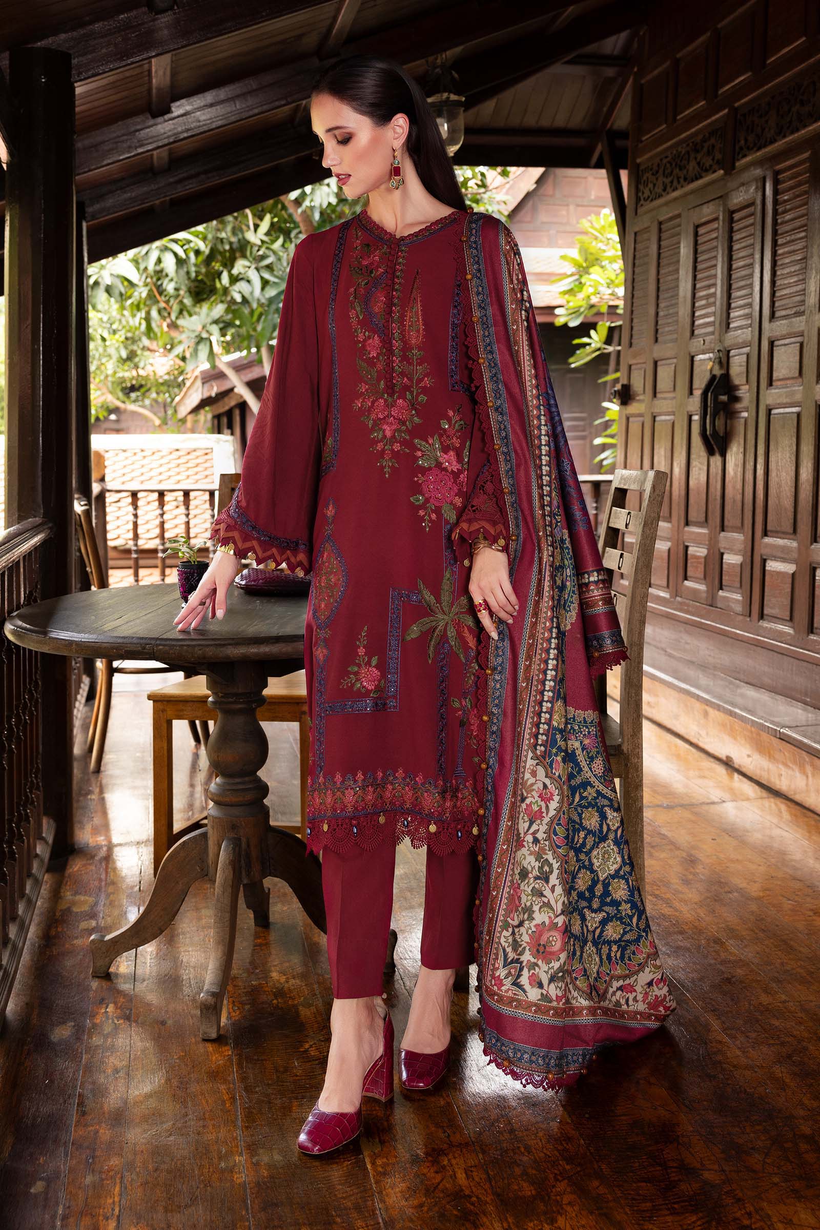 3 Piece Unstitched Embroidered Twill Linen Suit - Rang-e-Khaas