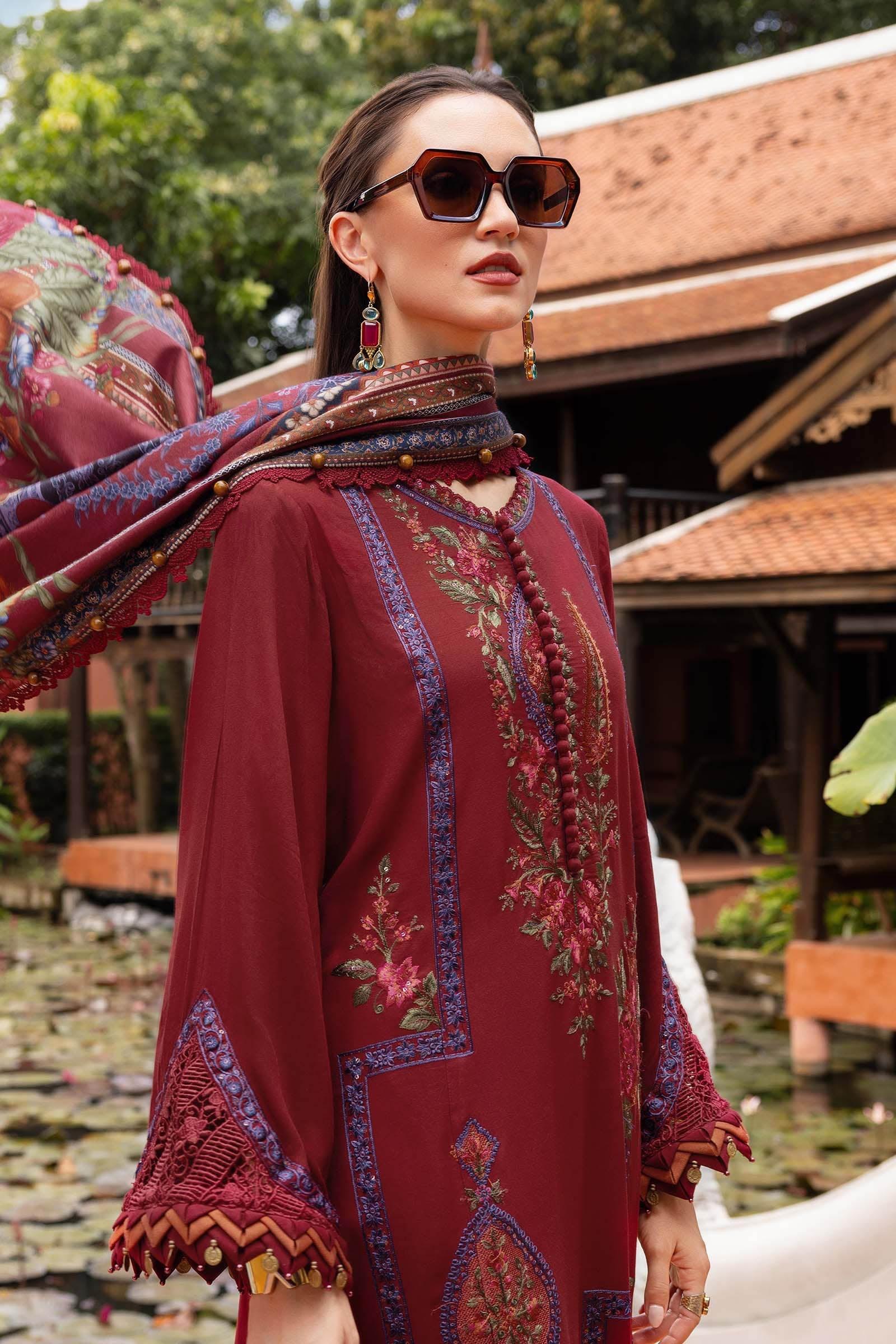 3 Piece Unstitched Embroidered Twill Linen Suit - Rang-e-Khaas