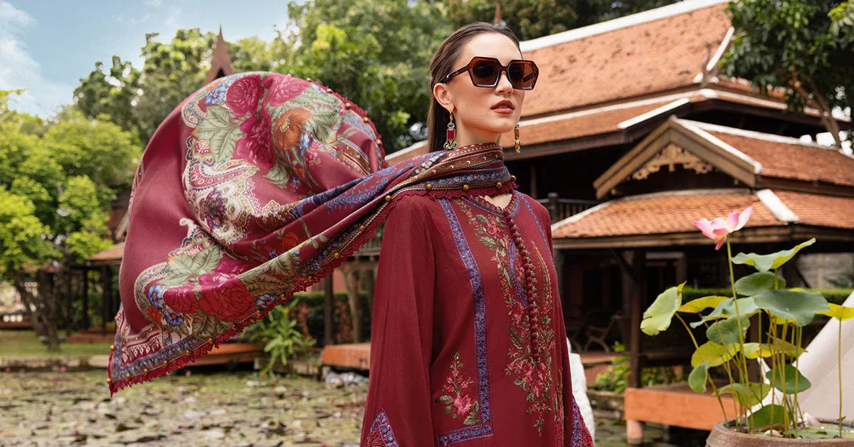 3 Piece Unstitched Embroidered Twill Linen Suit - Rang-e-Khaas