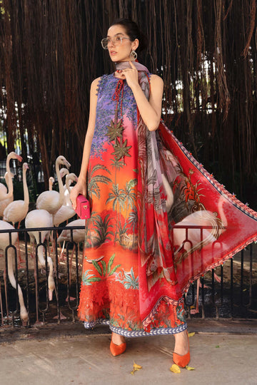 3 Piece Unstitched Embroidered Lawn Suit - Rang-e-Khaas
