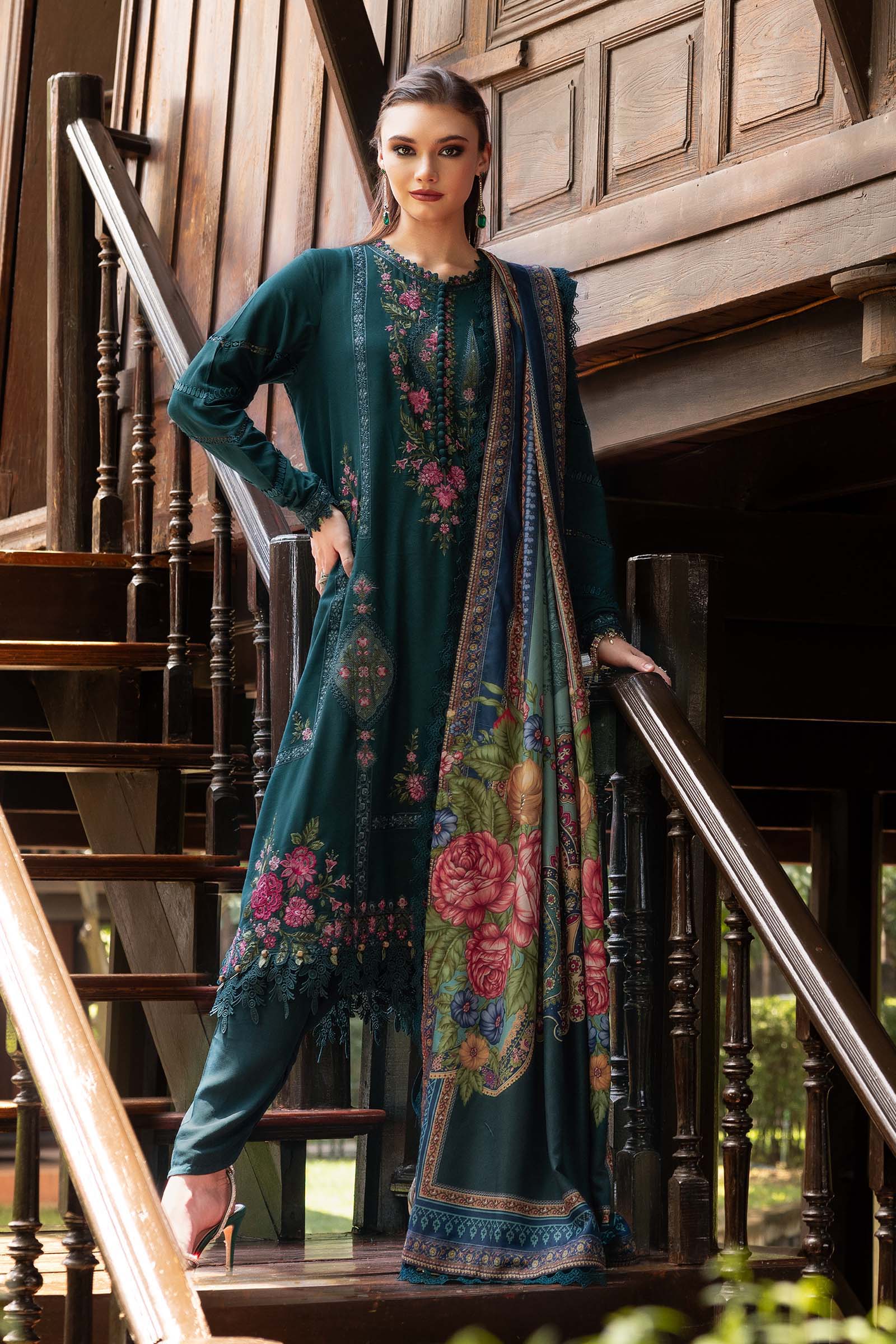 3 Piece Unstitched Embroidered Twill Linen Suit - Rang-e-Khaas