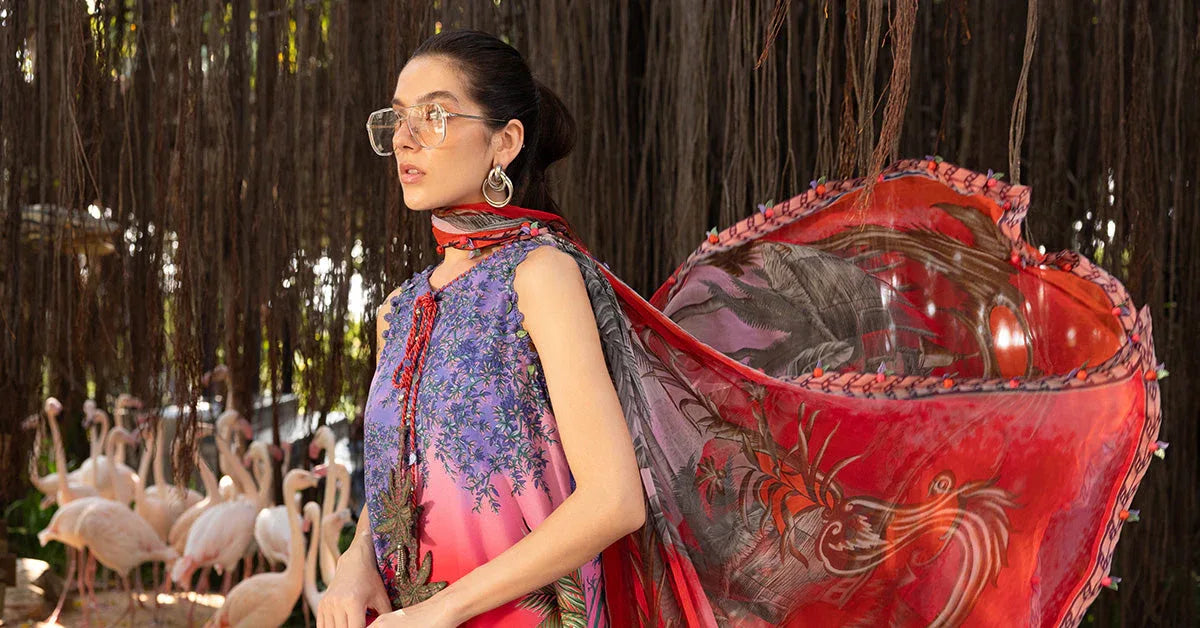 3 Piece Unstitched Embroidered Lawn Suit - Rang-e-Khaas