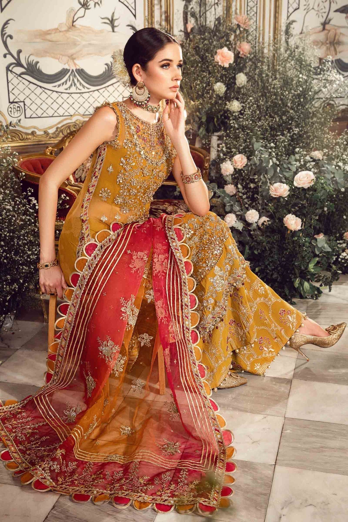 MARIA B-MBROIDERED | Mustard BD-2707