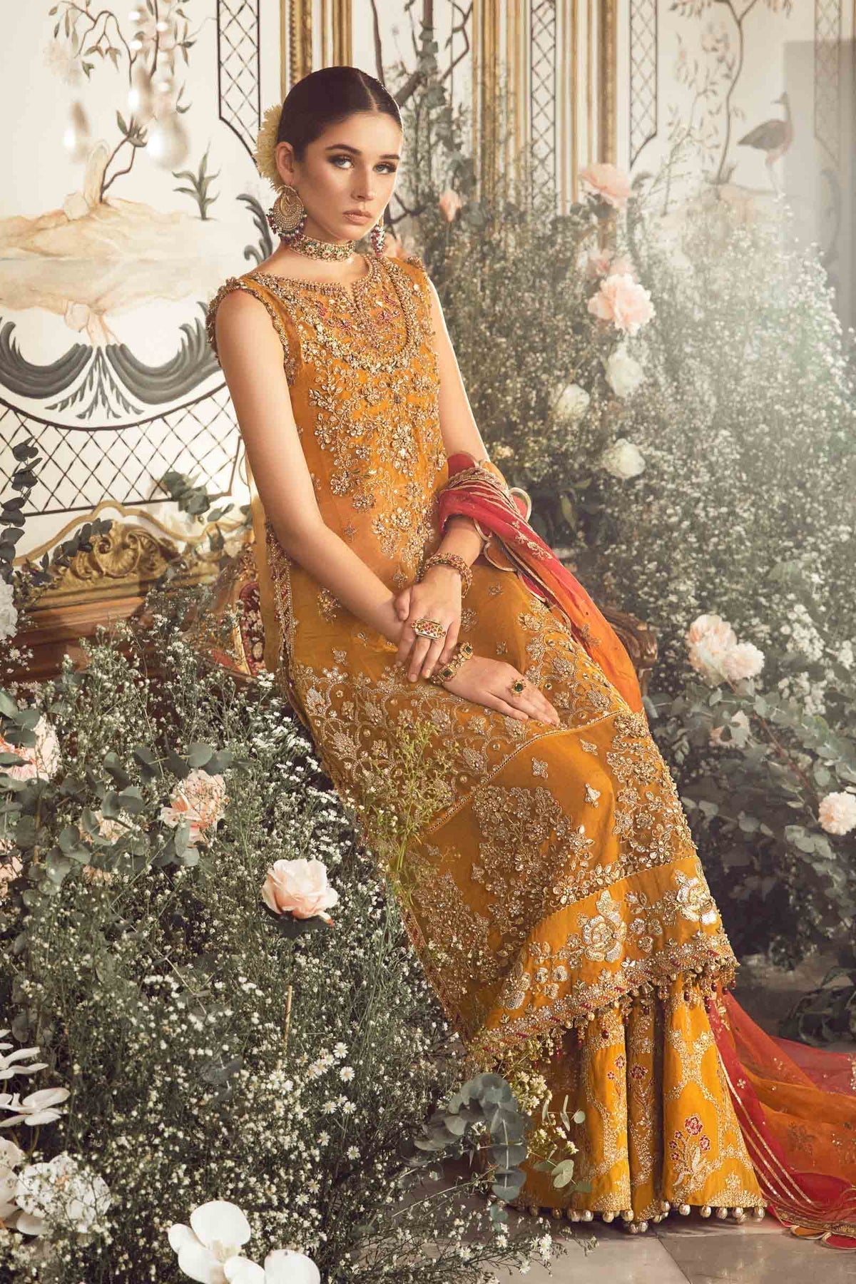 MARIA B-MBROIDERED | Mustard BD-2707