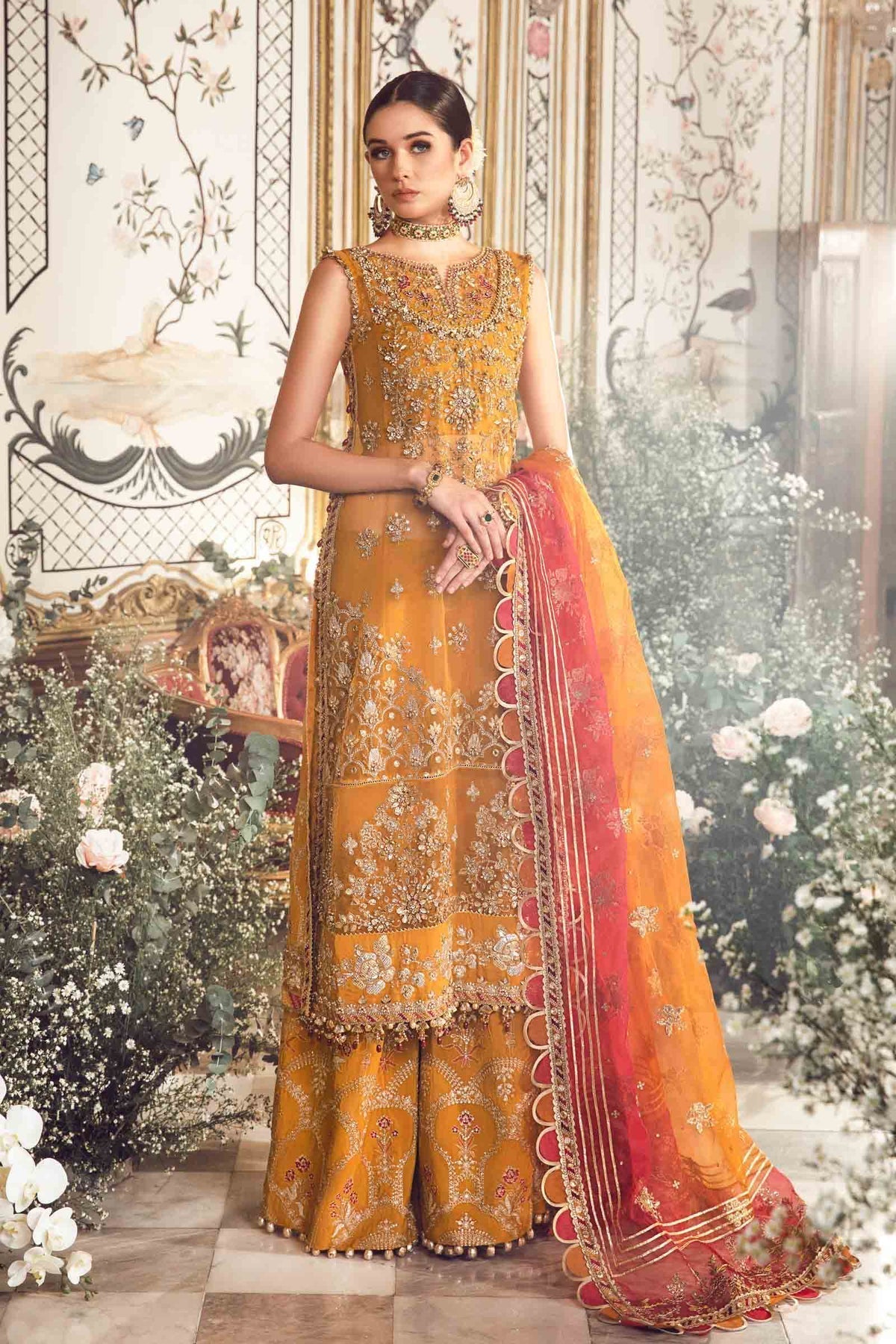 MARIA B-MBROIDERED | Mustard BD-2707