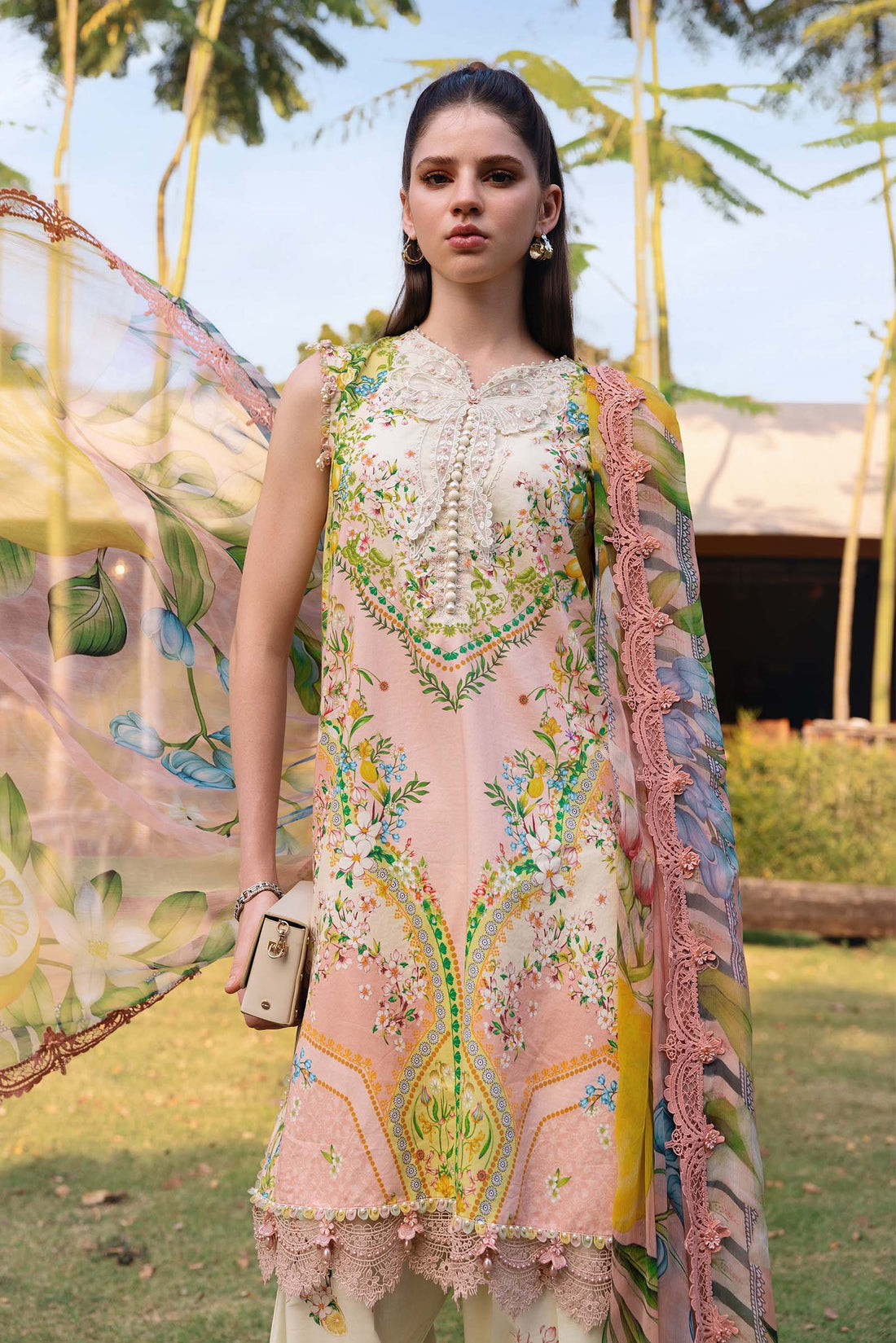 3 Piece Unstitched Embroidered Lawn Suit - Rang-e-Khaas