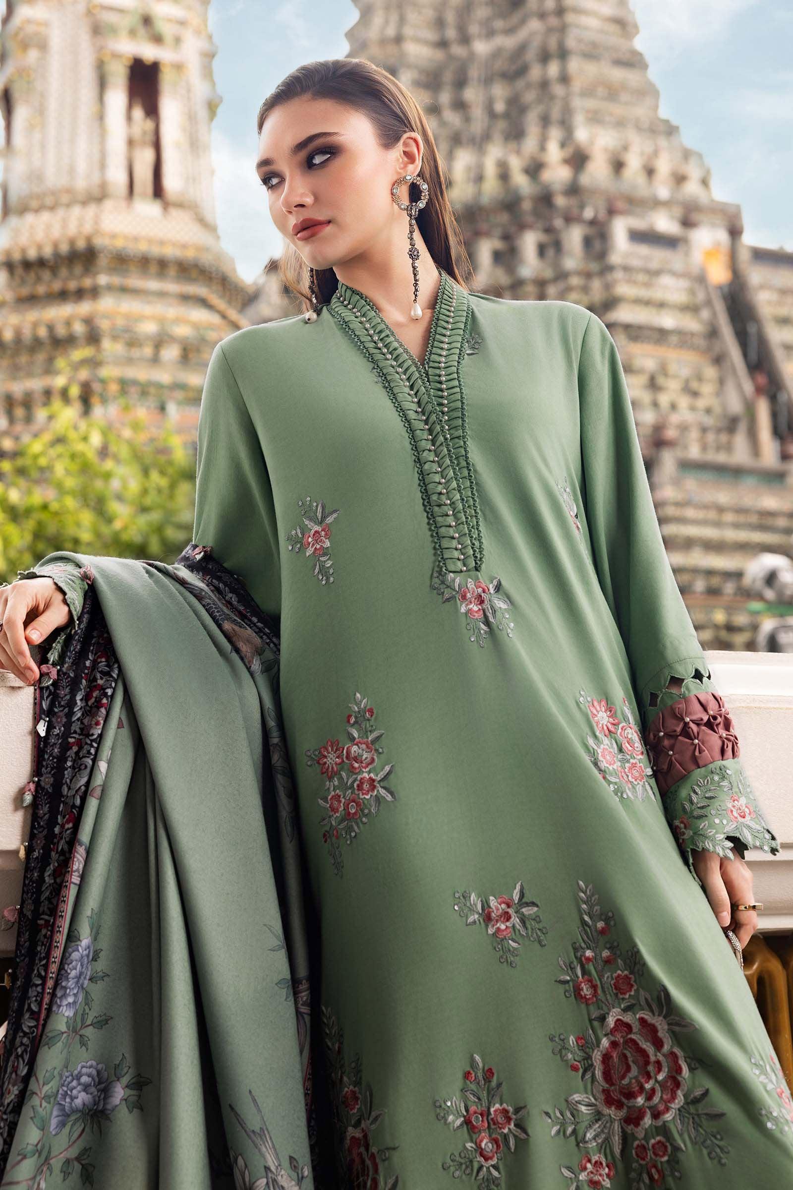 3 Piece Unstitched Embroidered Twill Linen Suit - Rang-e-Khaas