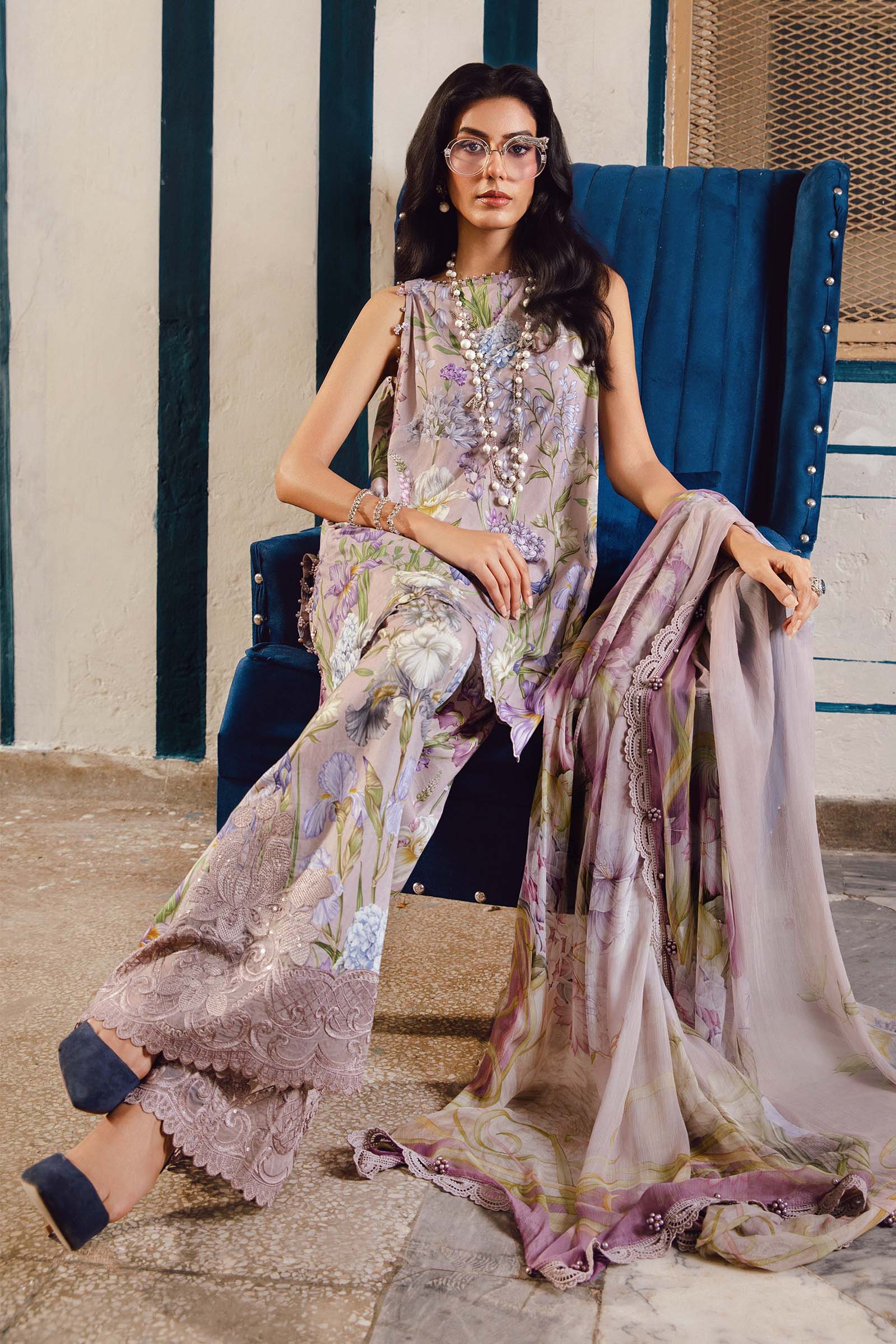 3 Piece Unstitched Embroidered Cambric Suit | MPT-2708-A - Rang-e-Khaas
