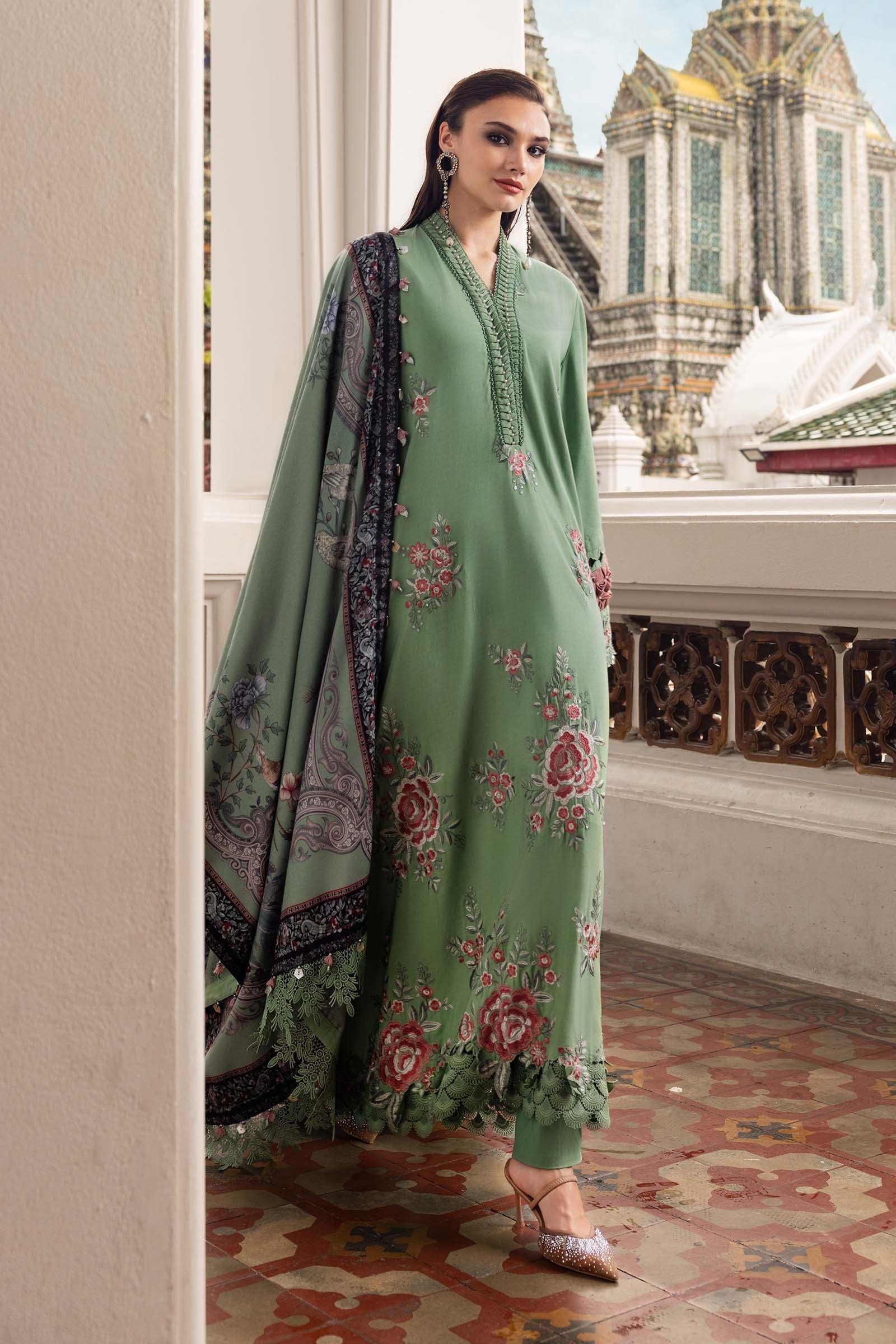 3 Piece Unstitched Embroidered Twill Linen Suit - Rang-e-Khaas