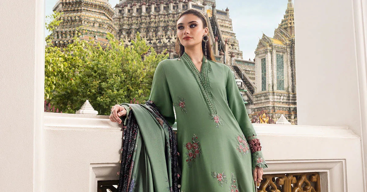 3 Piece Unstitched Embroidered Twill Linen Suit - Rang-e-Khaas