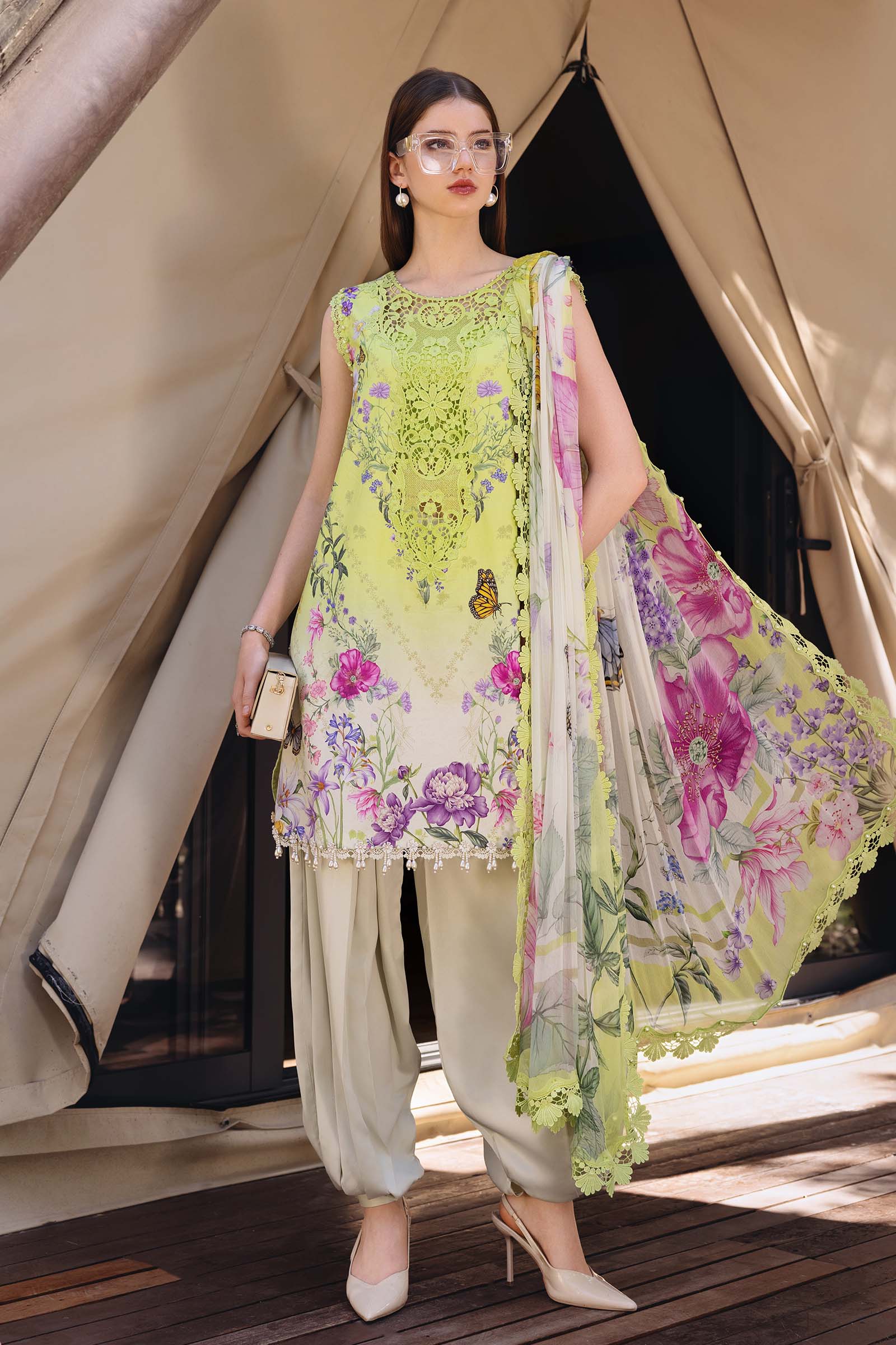3 Piece Unstitched Embroidered Lawn Suit - Rang-e-Khaas