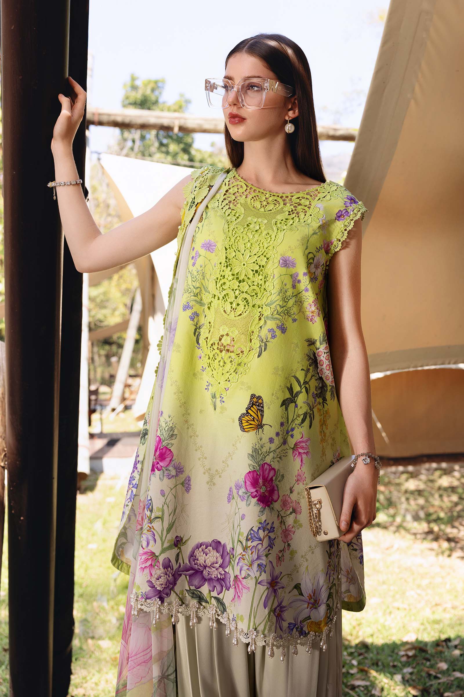 3 Piece Unstitched Embroidered Lawn Suit - Rang-e-Khaas
