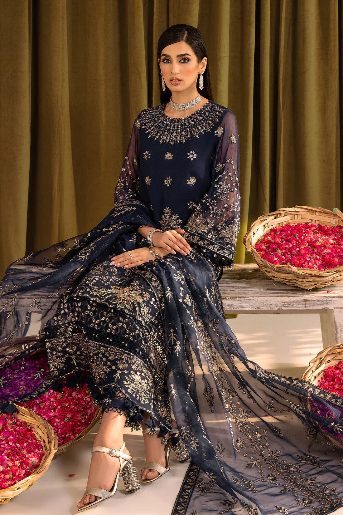 Alizeh | Formals Collection | Daim - V16D08 Embroidered Chiffon Blue - Rang-e-Khaas