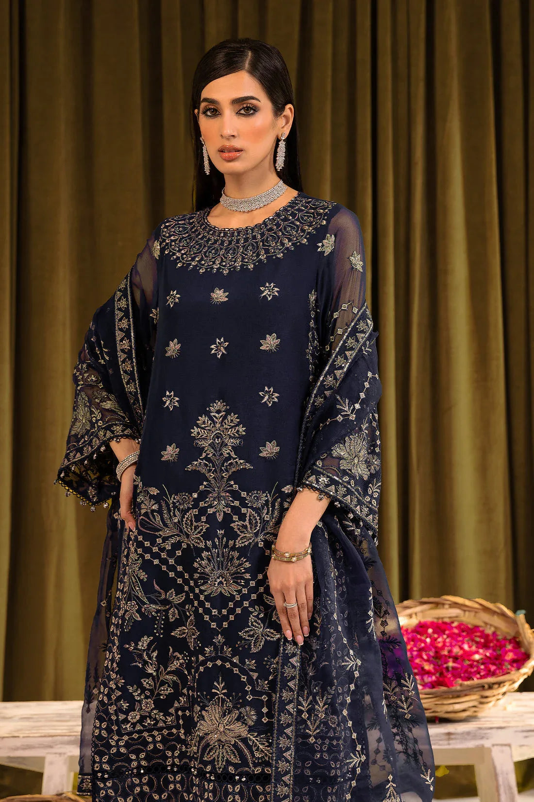 Alizeh | Formals Collection | Daim - V16D08 Embroidered Chiffon Blue - Rang-e-Khaas
