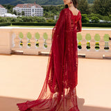 Zainab Chottani Embroidered Organza 3Pc Suit D-09 Ruby Luxe