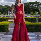 Zainab Chottani Embroidered Organza 3Pc Suit D-09 Ruby Luxe