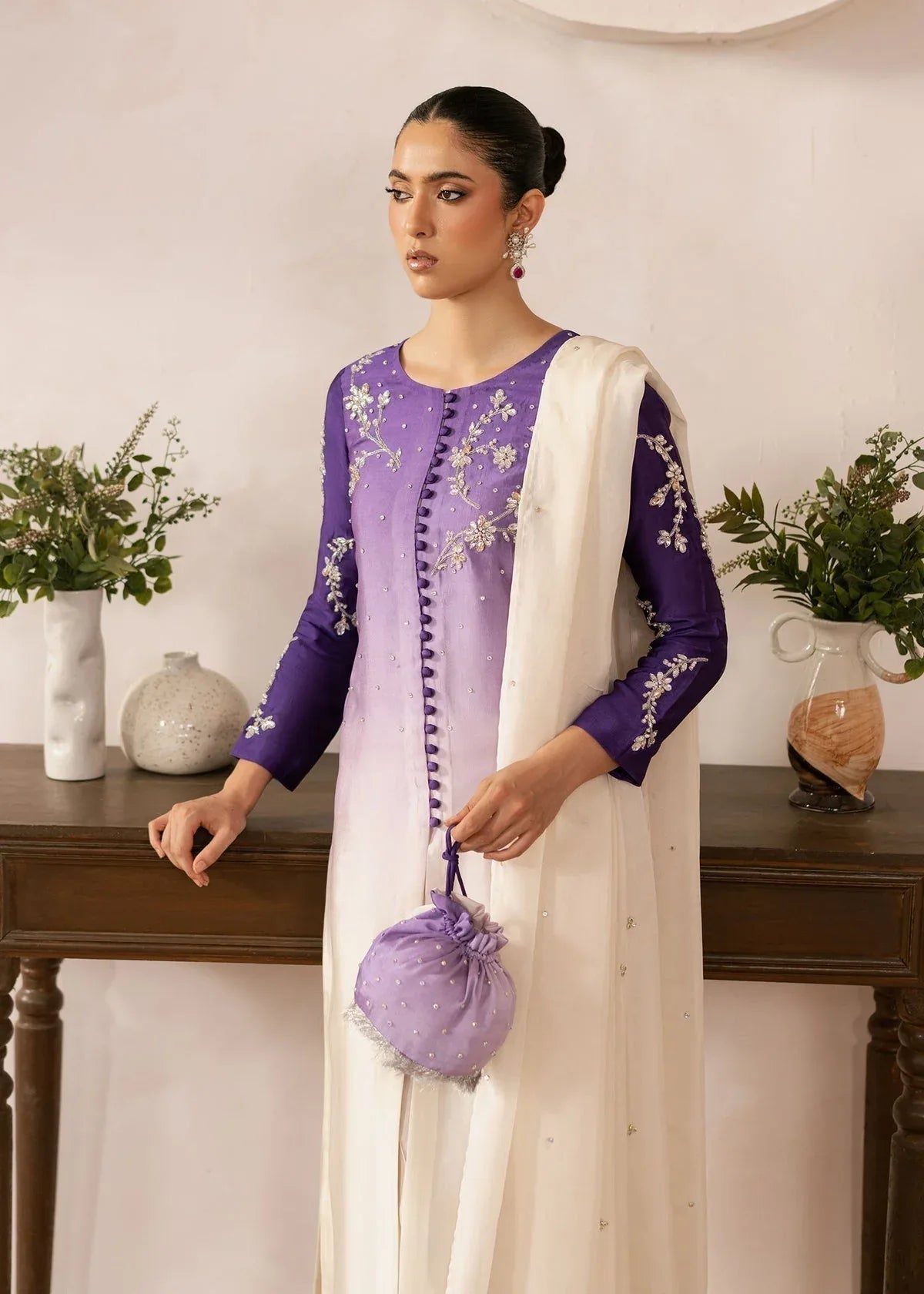 Dastoor | Rania Luxury Pret 25 | Purple Ombre - Rang-e-Khaas