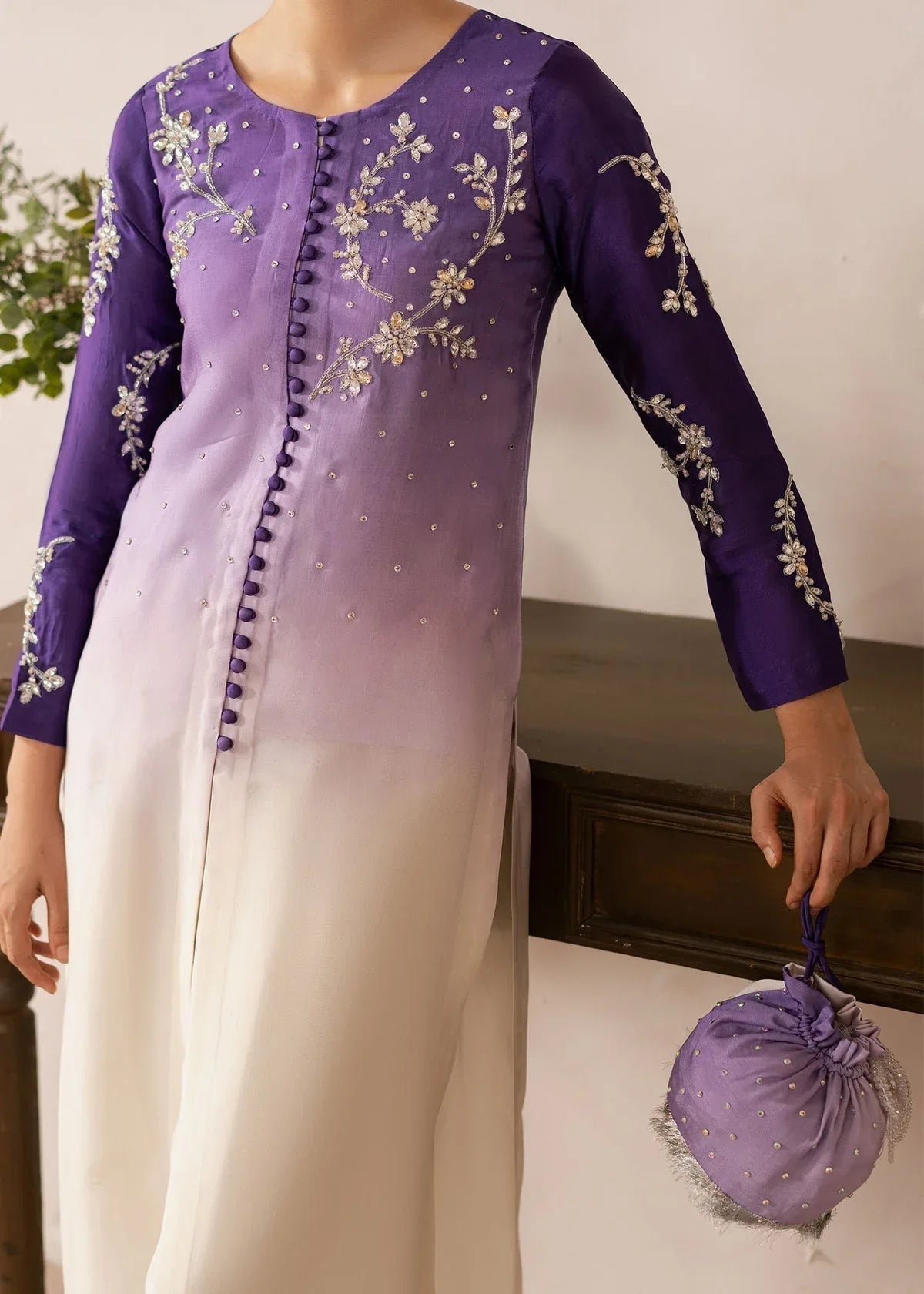 Dastoor | Rania Luxury Pret 25 | Purple Ombre - Rang-e-Khaas