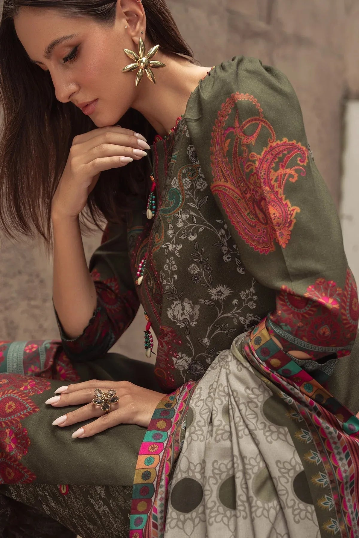 Charizma | C Prints Winter 25 |  3-PC Unstitched Printed Linen Collection CPW5-05 - Rang-e-Khaas