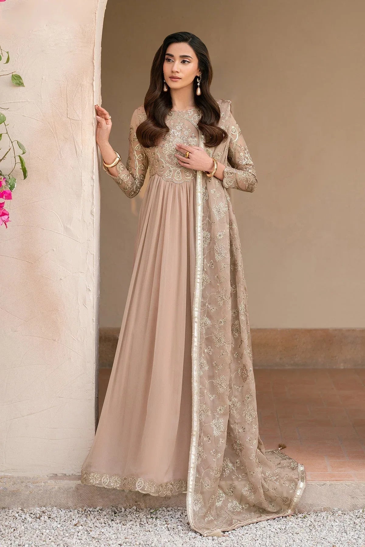 Alizeh | Ready to wear | Beige Dress 3 piece - RTW1027 - Rang-e-Khaas