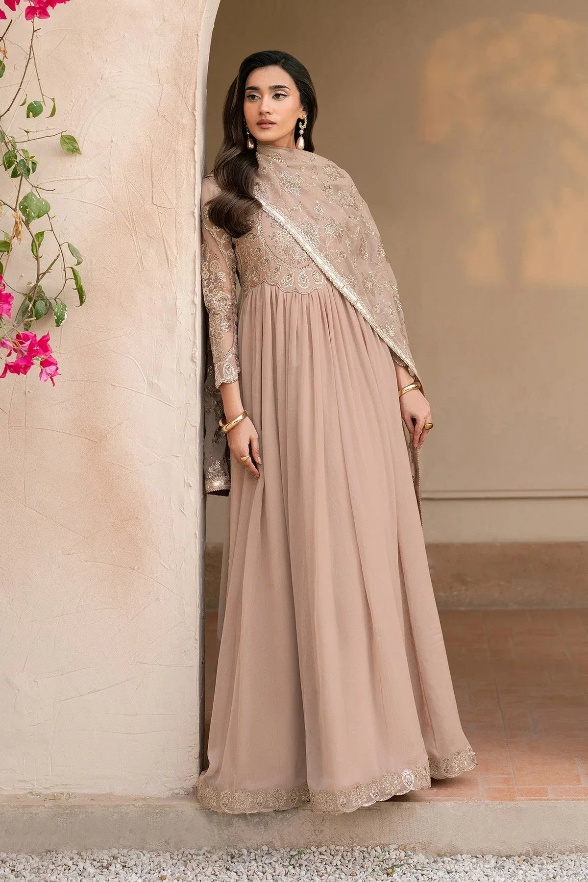 Alizeh | Ready to wear | Beige Dress 3 piece - RTW1027 - Rang-e-Khaas