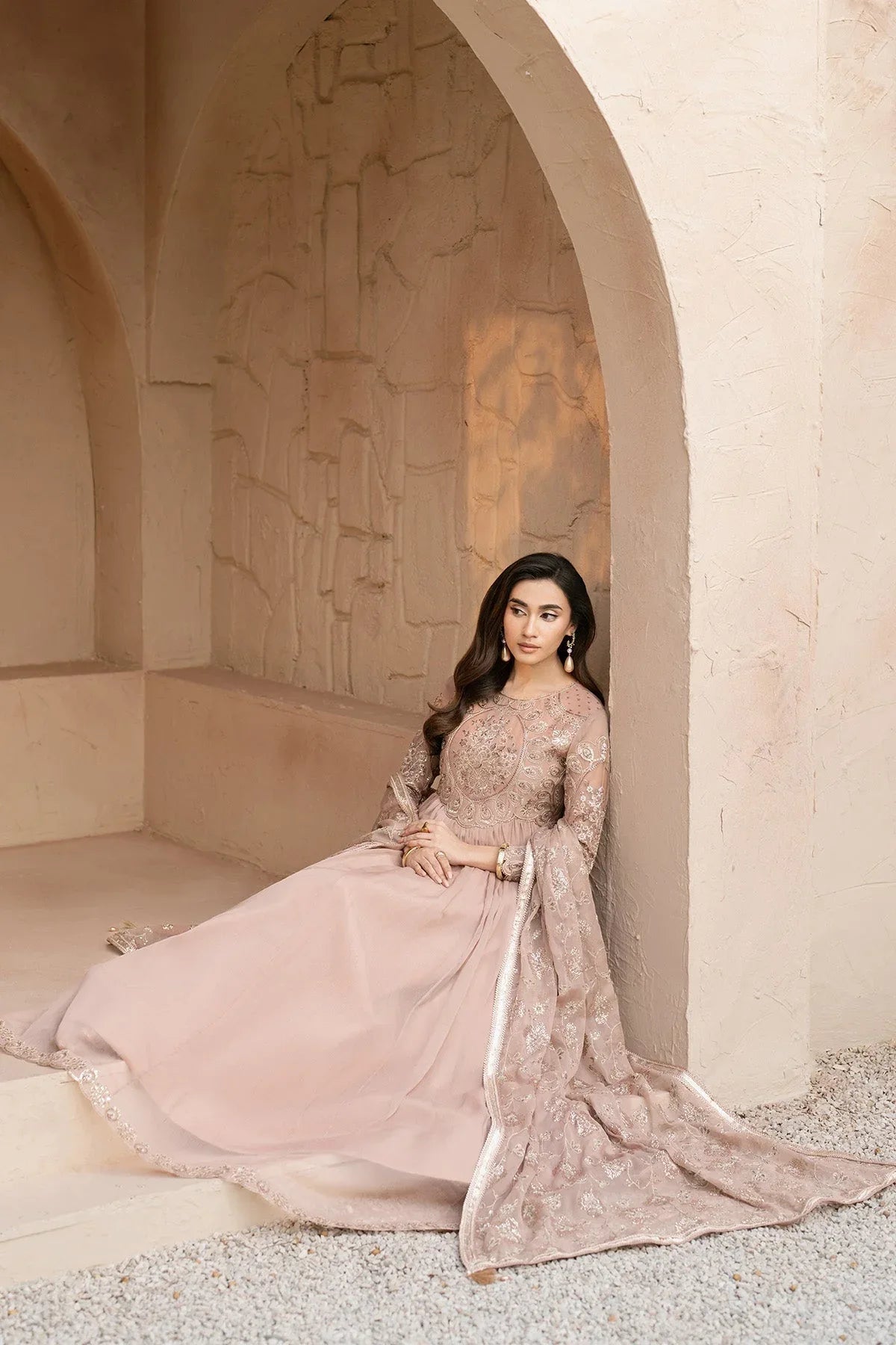 Alizeh | Ready to wear | Beige Dress 3 piece - RTW1027 - Rang-e-Khaas