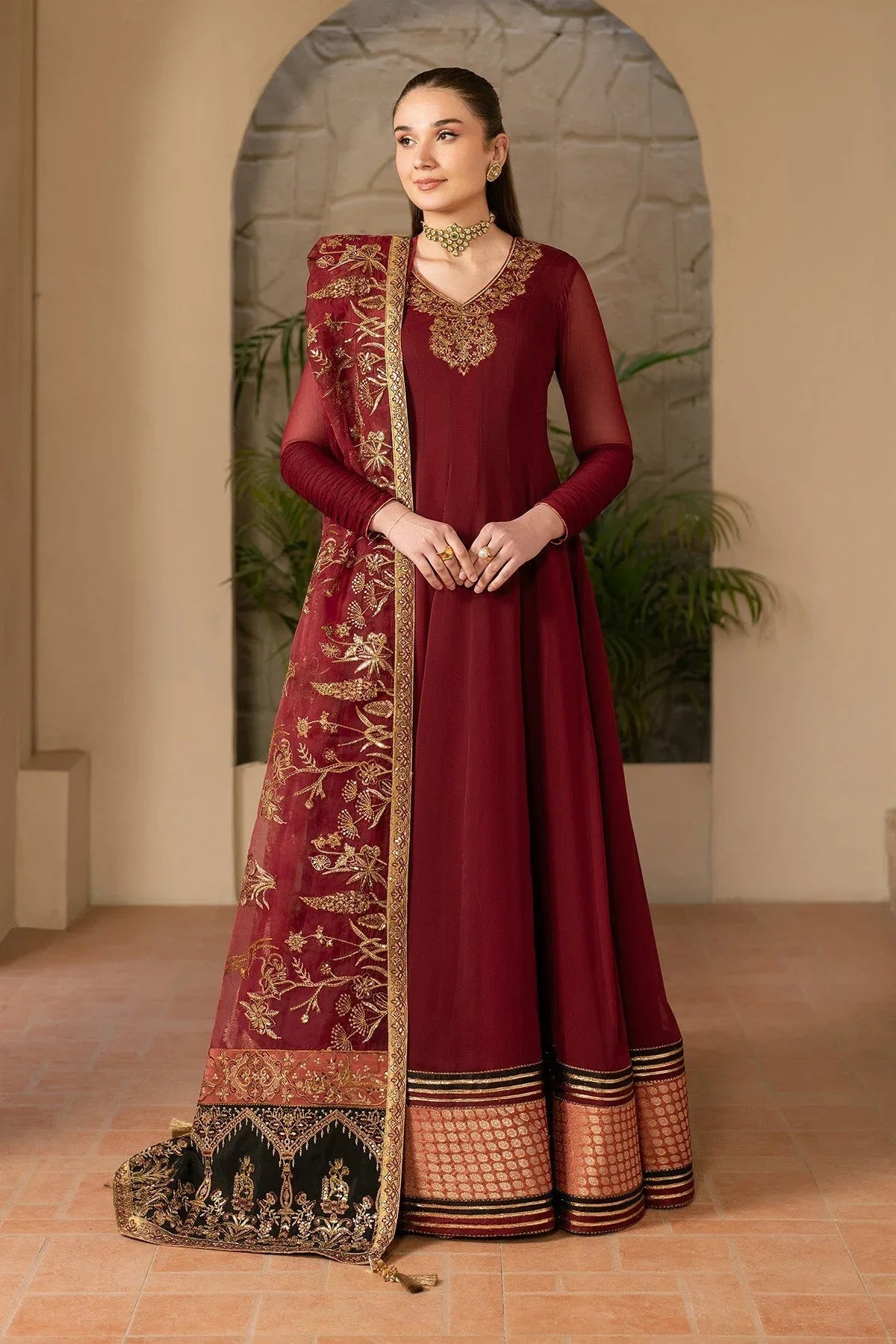 Alizeh | Ready to wear | Maroon Dress 3 piece - RTW1024 - Rang-e-Khaas