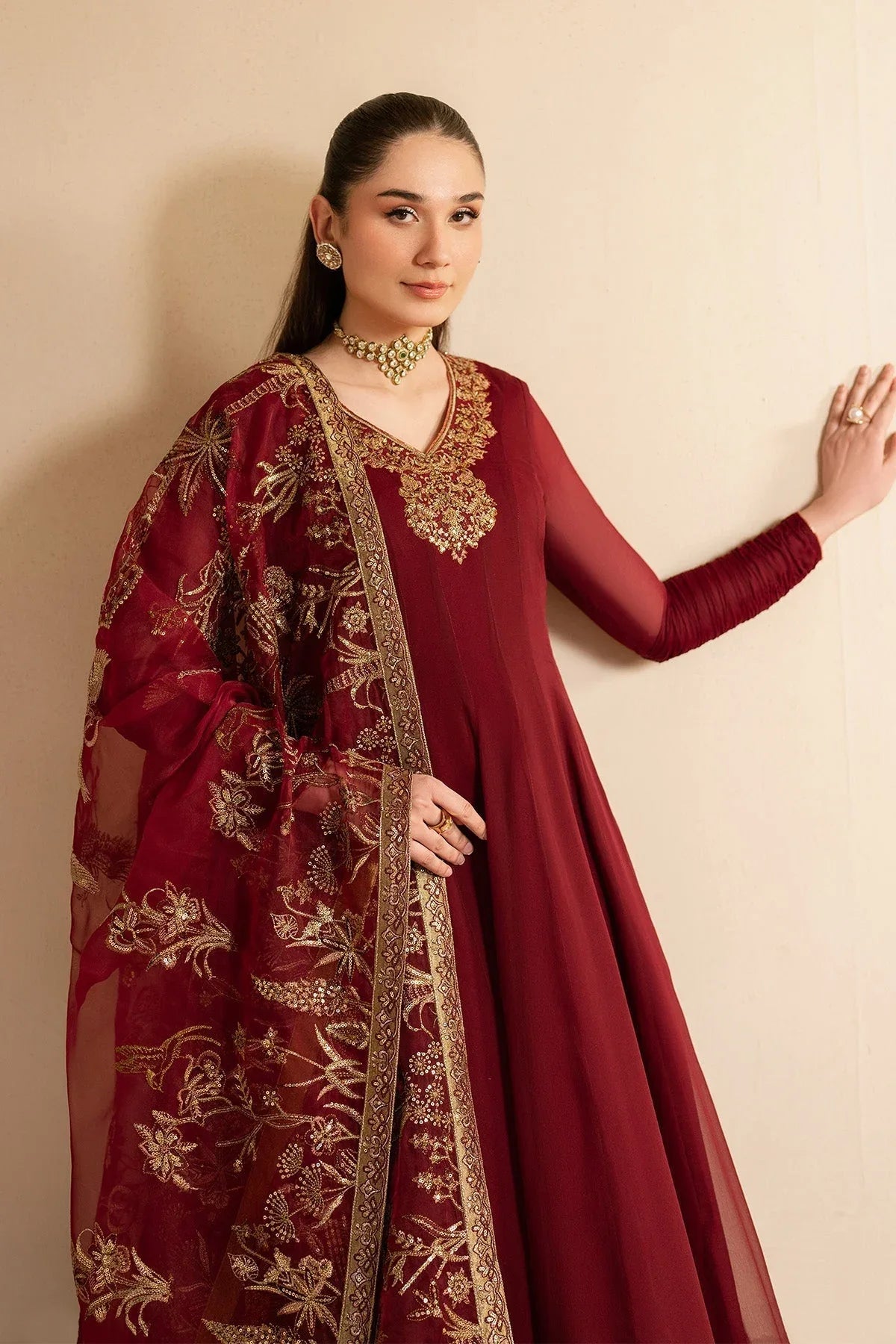 Alizeh | Ready to wear | Maroon Dress 3 piece - RTW1024 - Rang-e-Khaas