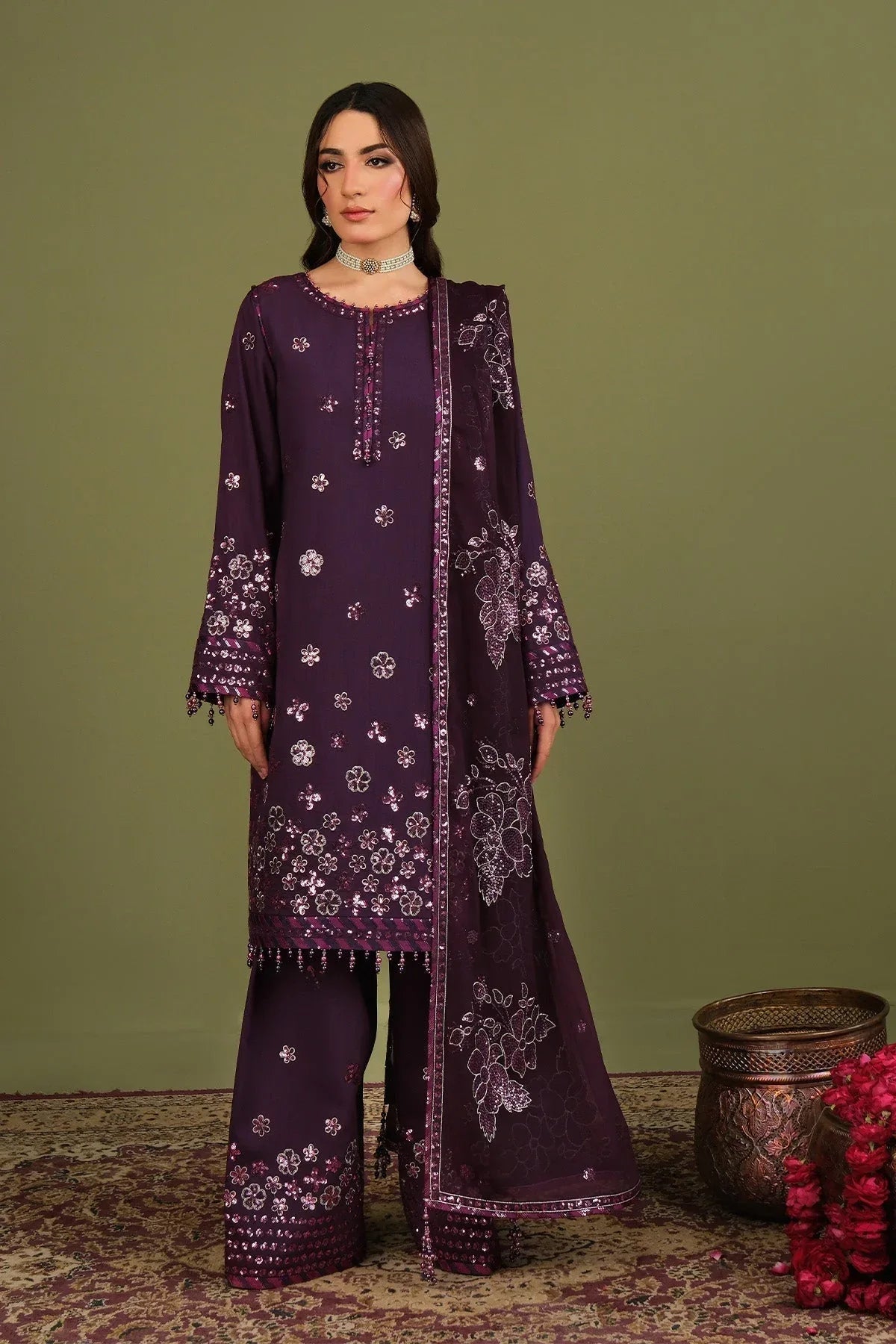 Alizeh | Luxe Raw Silk | AF-RS-09-Mulbery - Rang-e-Khaas