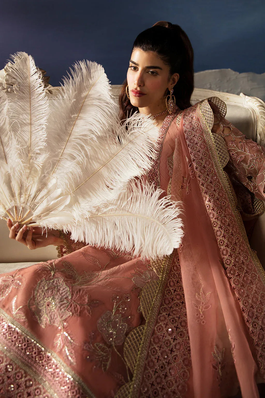 Afrozeh La Fuchsia Embroidered Organza 3Pc Suit - Elea - Rang-e-Khaas