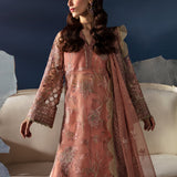 Afrozeh La Fuchsia Embroidered Organza 3Pc Suit - Elea