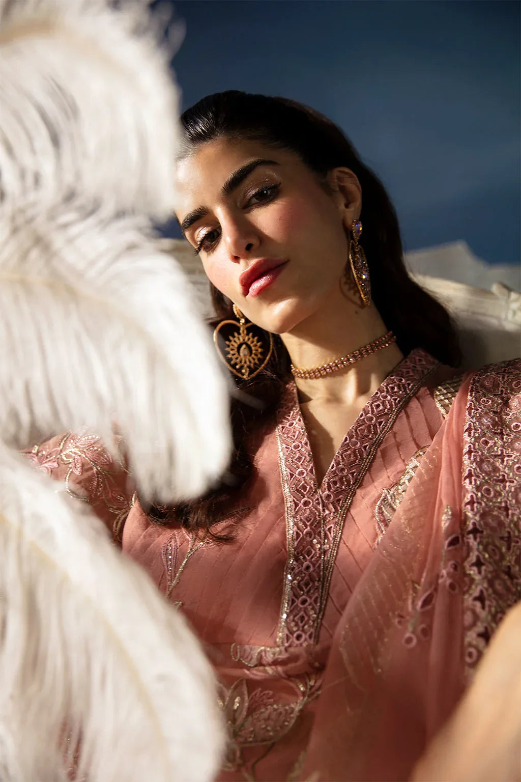 Afrozeh La Fuchsia Embroidered Organza 3Pc Suit - Elea - Rang-e-Khaas