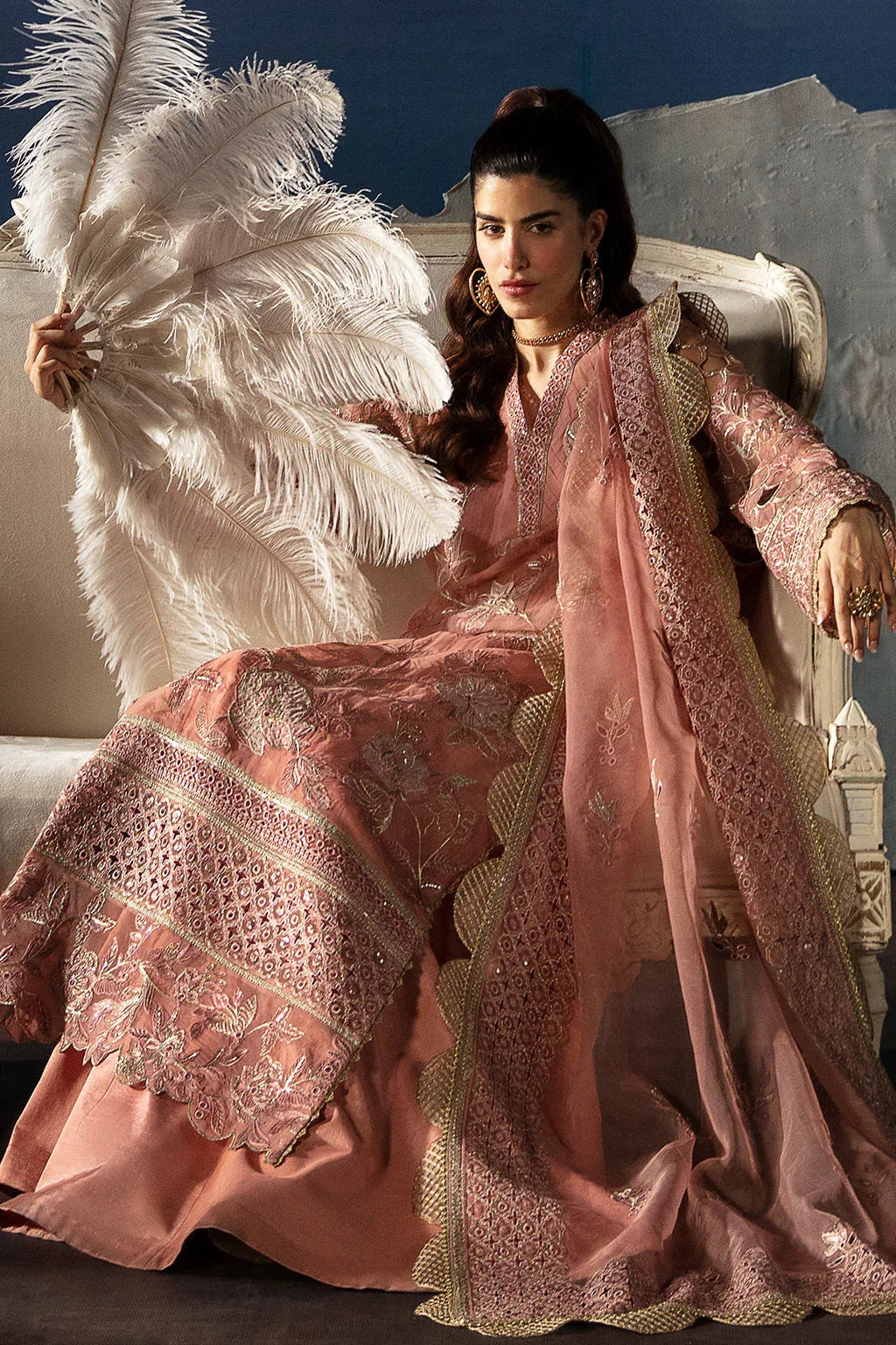 Afrozeh La Fuchsia Embroidered Organza 3Pc Suit - Elea - Rang-e-Khaas