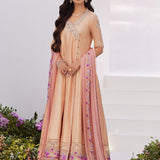 Farah Talib Aziz | Zaza Luxe Pret 24 | LISETTE FAWN EMBELLISHED RAW SILK ANGARKHA AND DUPATTA