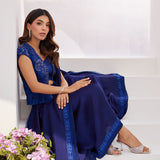 Farah Talib Aziz | Zaza Luxe Pret 24 | OCEAN NAVY DRAPED SAREE WITH CUTWORK EMBELLISHED CAPE