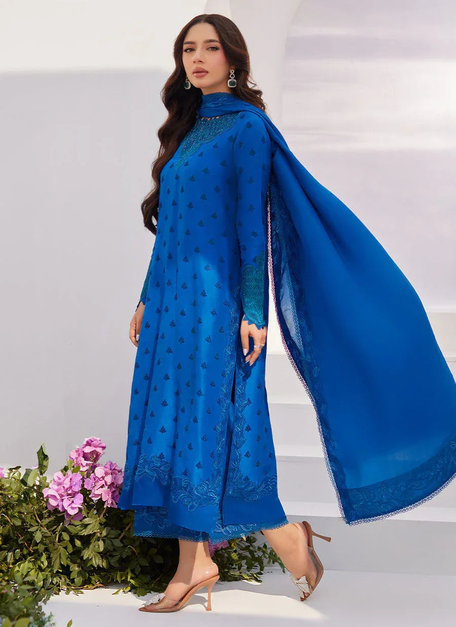 Farah Talib Aziz | Zaza Luxe Pret 24 | CHARR BLUE EMBROIDERED RAW SILK SHIRT AND DUPATTA - Rang-e-Khaas