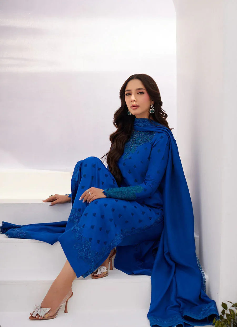 Farah Talib Aziz | Zaza Luxe Pret 24 | CHARR BLUE EMBROIDERED RAW SILK SHIRT AND DUPATTA - Rang-e-Khaas