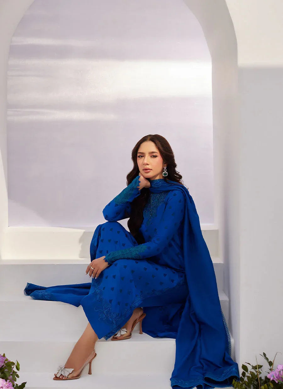 Farah Talib Aziz | Zaza Luxe Pret 24 | CHARR BLUE EMBROIDERED RAW SILK SHIRT AND DUPATTA - Rang-e-Khaas