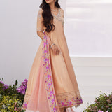 Farah Talib Aziz | Zaza Luxe Pret 24 | LISETTE FAWN EMBELLISHED RAW SILK ANGARKHA AND DUPATTA