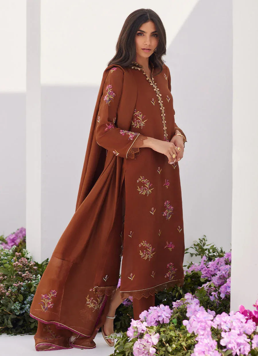 Farah Talib Aziz | Zaza Luxe Pret 24 | NOEMIE CHOCOLATE EMBROIDERED RAW SILK SHIRT AND DUPATTA - Rang-e-Khaas