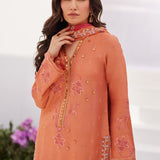 Farah Talib Aziz | Zaza Luxe Pret 24 | ELYNA CORAL EMBROIDERED RAW SILK SHIRT AND DUPATTA