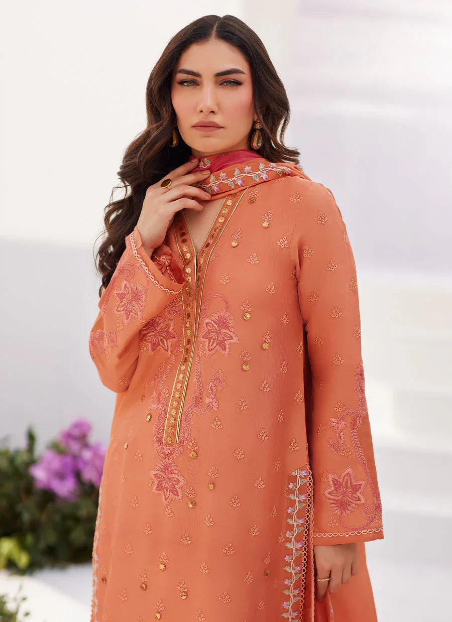Farah Talib Aziz | Zaza Luxe Pret 24 | ELYNA CORAL EMBROIDERED RAW SILK SHIRT AND DUPATTA - Rang-e-Khaas