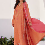 Farah Talib Aziz | Zaza Luxe Pret 24 | ELYNA CORAL EMBROIDERED RAW SILK SHIRT AND DUPATTA